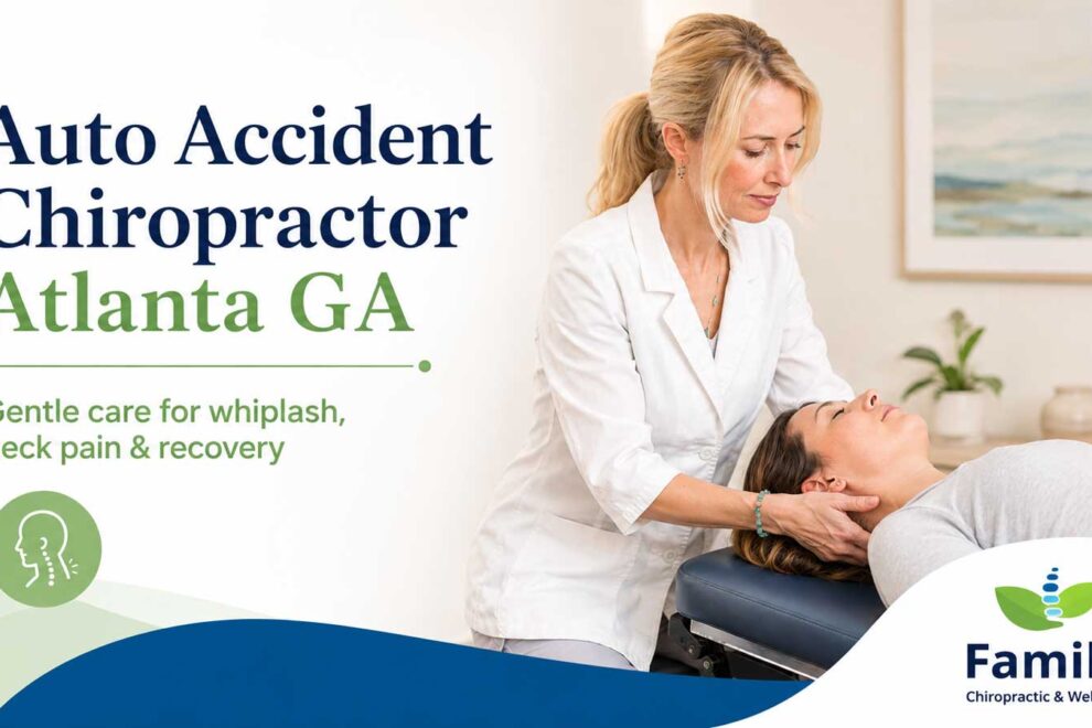 Auto accident chiropractor Atlanta GA helping a patient with whiplash neck pain and recovery