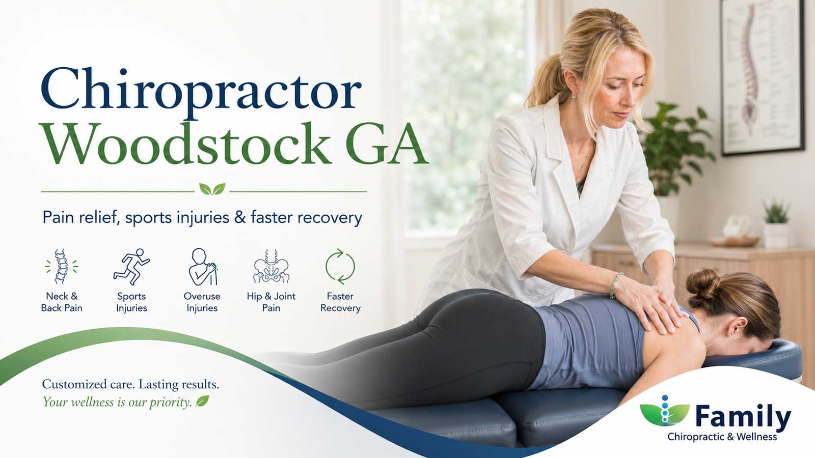 Chiropractor Woodstock GA helping a patient with pain sports injuries and faster recovery Chiropractor Woodstock GA helping a patient with pain sports injuries and faster recovery