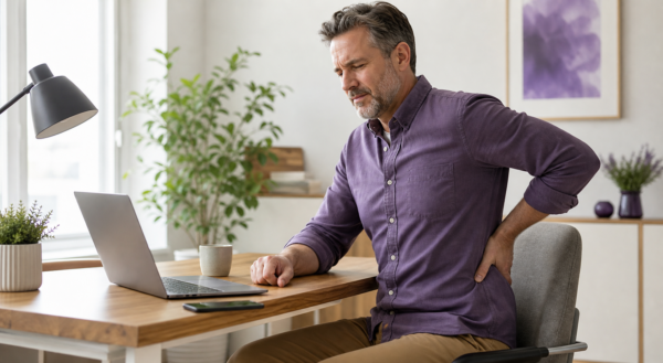 Chiropractor for Lower Back Pain and Digital Stress Professional experiencing lower back discomfort during a screen-heavy workday