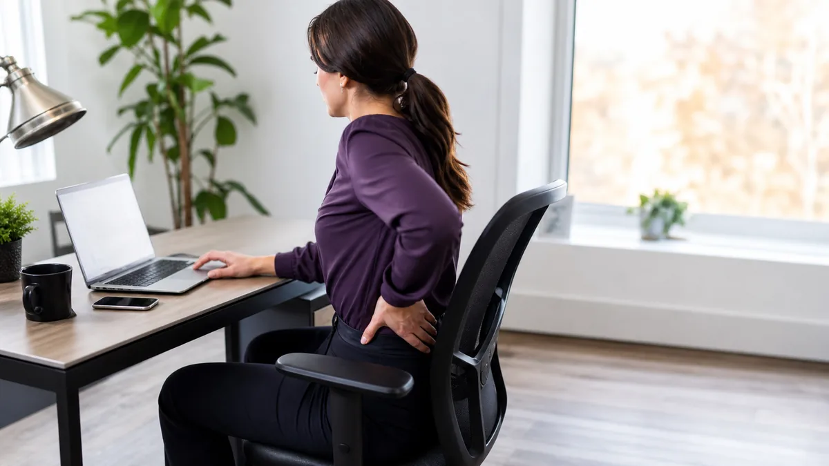 Digital Sitting Stress and Post-Accident Lower Back Pain Desk work and prolonged sitting aggravating lower back pain after a car accident