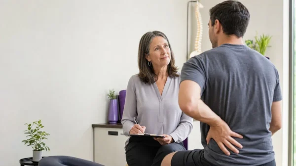 Auto accident chiropractor in Atlanta evaluating lower back pain after a car accident
