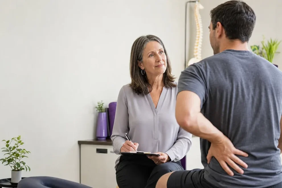 Auto accident chiropractor in Atlanta evaluating lower back pain after a car accident